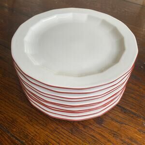 Dinner 10 Set Porsgrund Octavia Red Rim Plates 10” Made In Norway Discontinued